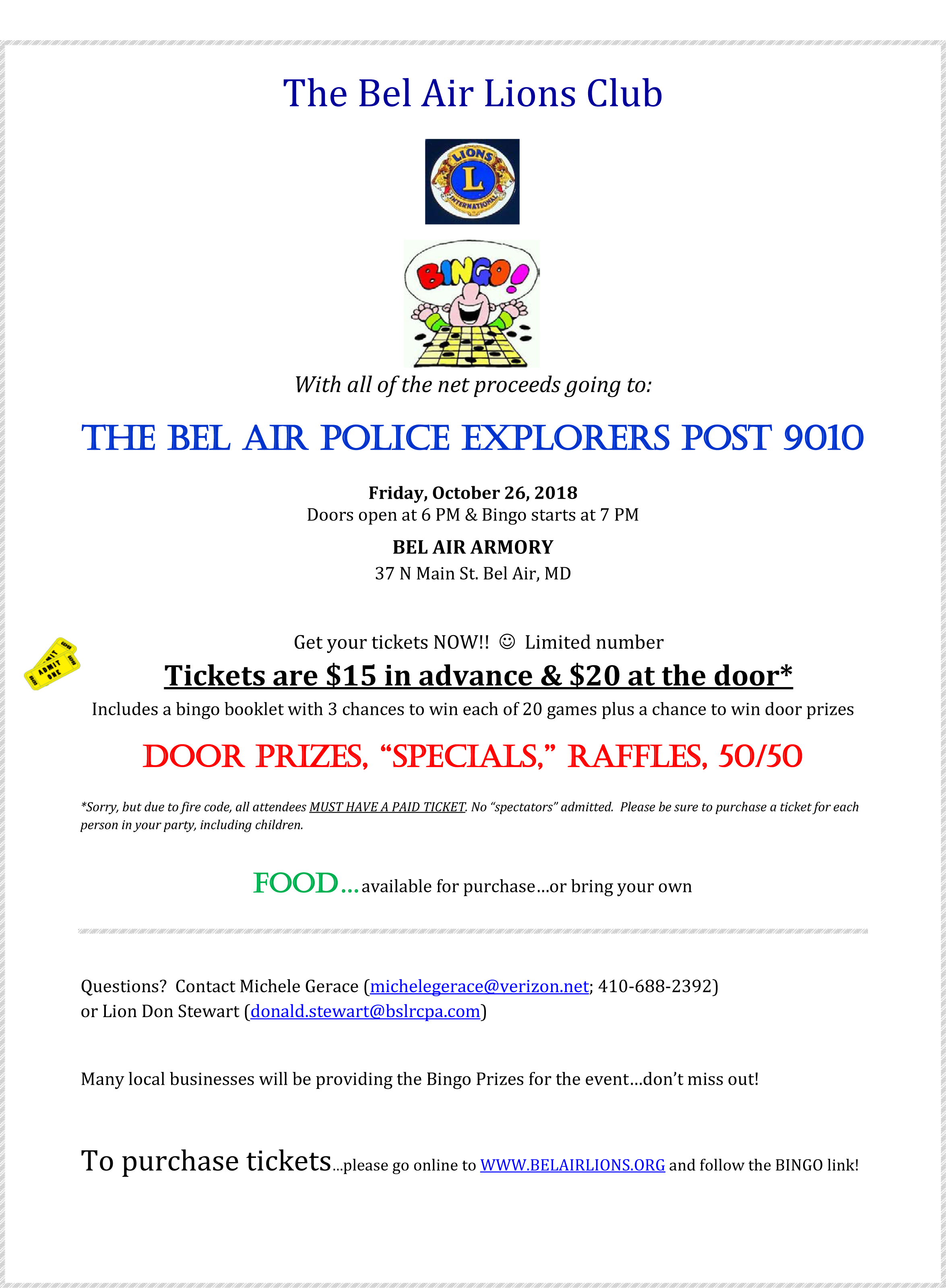 Explorers bingo ticket flyer 10.26