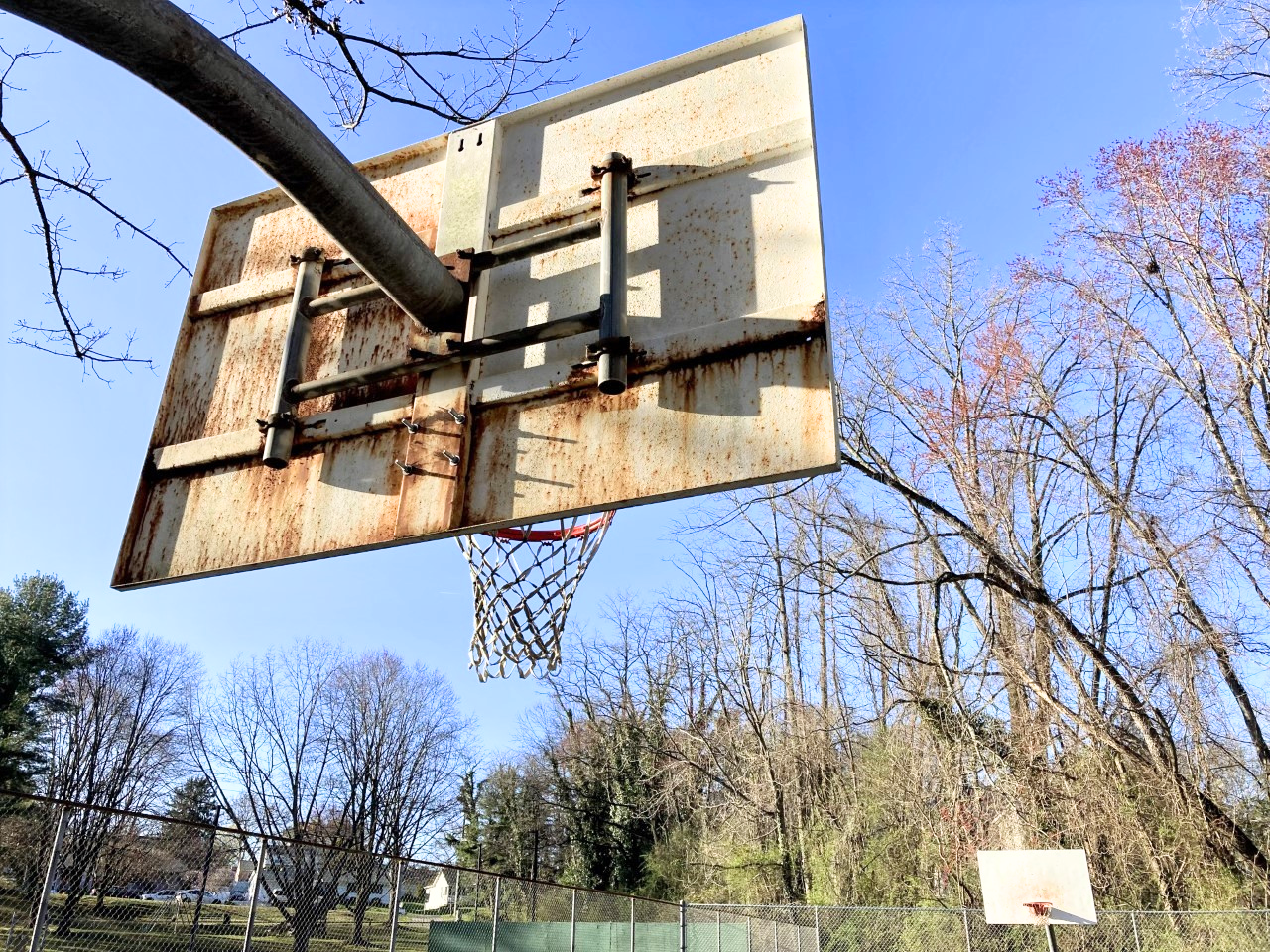 A photo of the basketball goals in Homestead Park that will be removed as part of park renovations