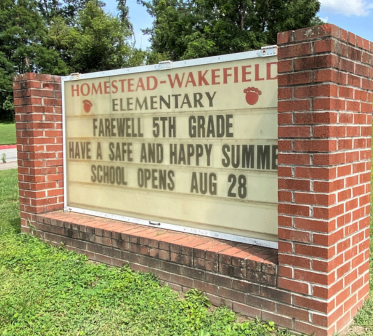 A photo of the marquee sign at Homestead-Wakefield Elementary School in Bel Air, MD