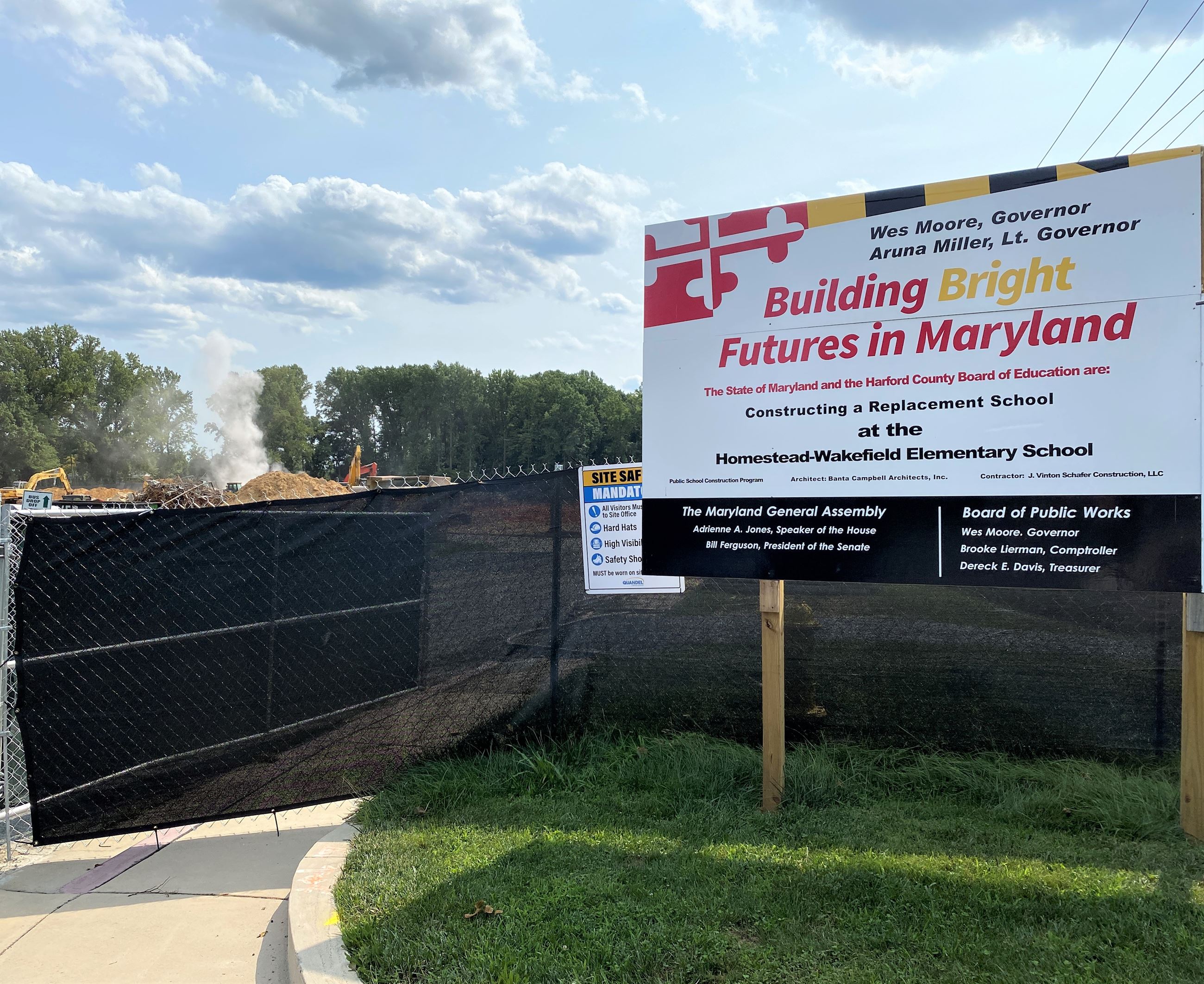 A photo of a sign at the construction entrance for the Homestead-Wakefield Elementary redevelopment
